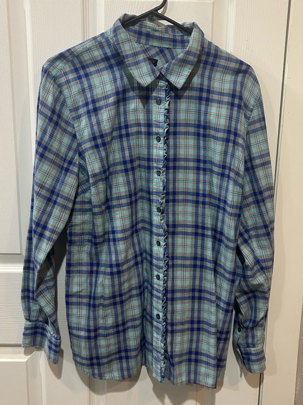 Classic Blue Plaid Button-Up Shirt -Women’s